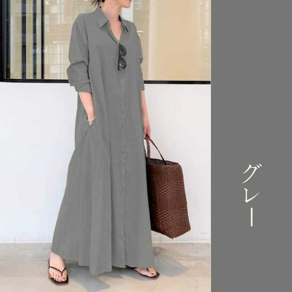 【Ｓ～5XL】11色展開　無地　シンプル　ロング丈　おしゃれシャツワンピース