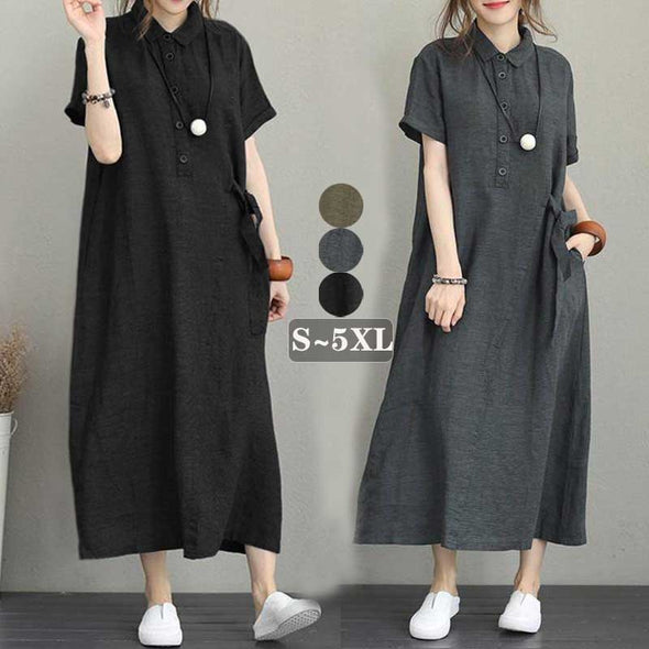 大人可愛いワンピース【S~5XL】大人カジュアル　ロングワンピース　半袖ワンピース