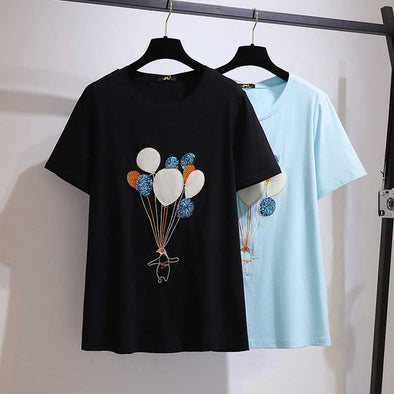 レディースTシャツ　ゆるシルエット　おしゃれTシャツ　刺繍入り　かわいい半袖Tシャツ