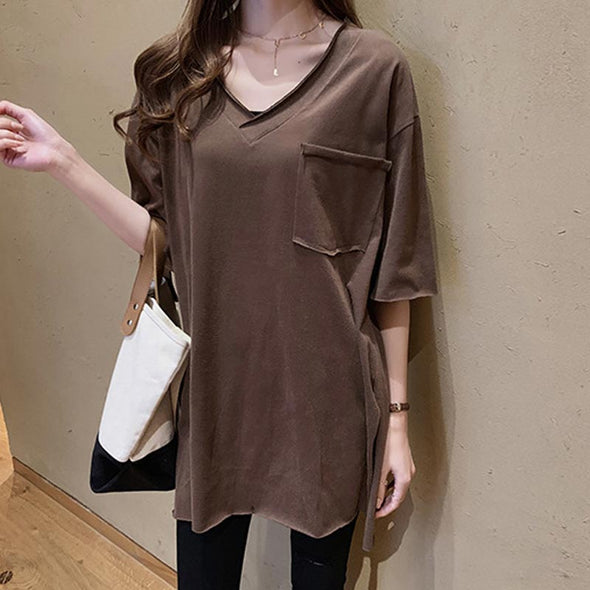 おしゃれTシャツ　夏　無地　裾スリット　ゆるシルエット　無地　Tシャツ