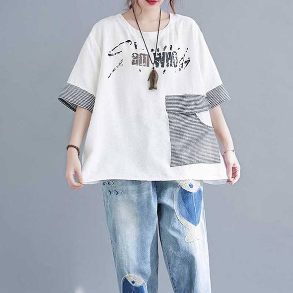 韓国ファッション　多色展開　フロントポケット付き　プリント　おしゃれTシャツ