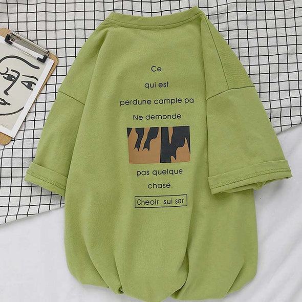 レディースTシャツ　夏おしゃれTシャツ　カッコイイロゴ　ゆるシルエット　