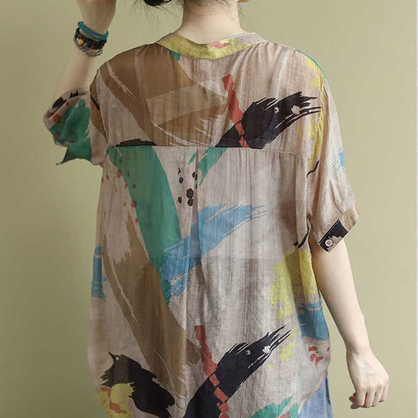 【M~3XL】不規則柄　夏トップス　ゆったり　おしゃれシャツ　半袖　