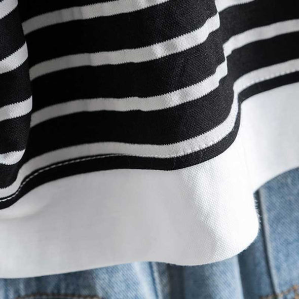 大人カジュアル　ゆるシルエット　ストライプ柄　ゆったりサイズ　フード付き半袖Ｔシャツ　