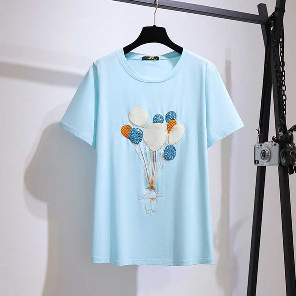 レディースTシャツ　ゆるシルエット　おしゃれTシャツ　刺繍入り　かわいい半袖Tシャツ