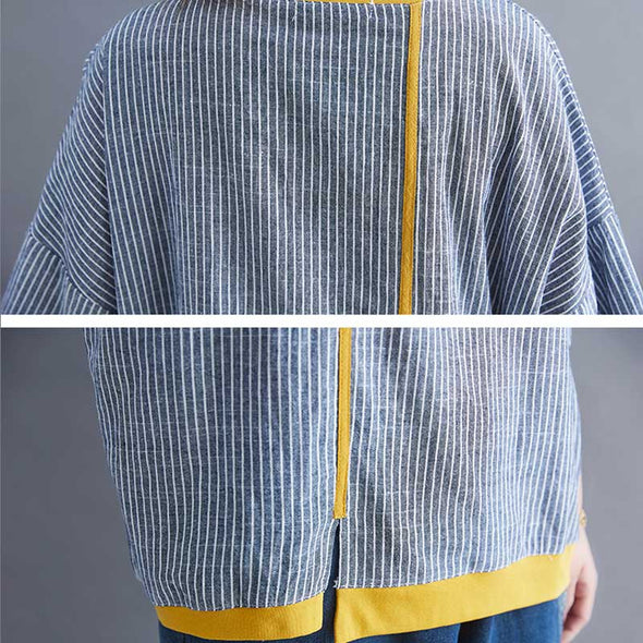 おしゃれ夏トップス　ストライプ柄　中袖　ゆったりサイズ　夏半袖Ｔシャツ