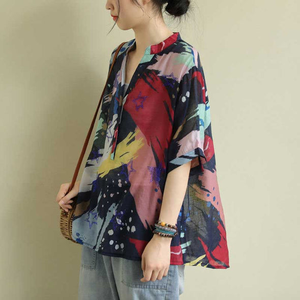 【M~3XL】不規則柄　夏トップス　ゆったり　おしゃれシャツ　半袖　