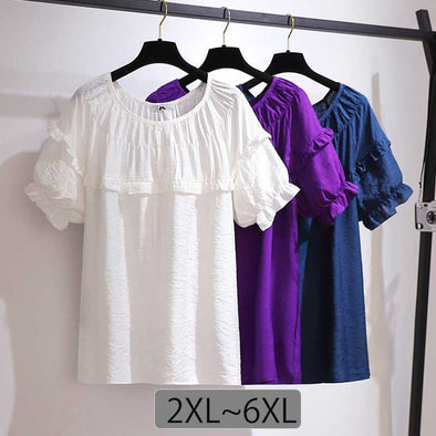 【2XL~6XL】フレア裾　大きいサイズ　無地　大人ファッション　おしゃれ　かわいいブラウス