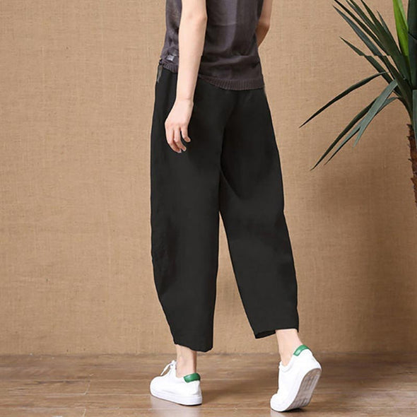 おしゃれパンツ　楽ちん　無地　綿麻　シンプル　9分丈　大きいサイズパンツ　レディースサルエルパンツ