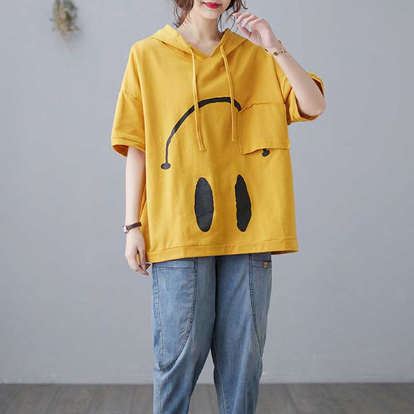 カジュアル　夏Tシャツ　ゆるシルエット　プロント　フード付き　おしゃれTシャツ