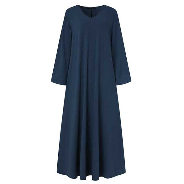 大人カジュアル　ロング/マキシワンピース　Aラインワンピース　無地　vネック