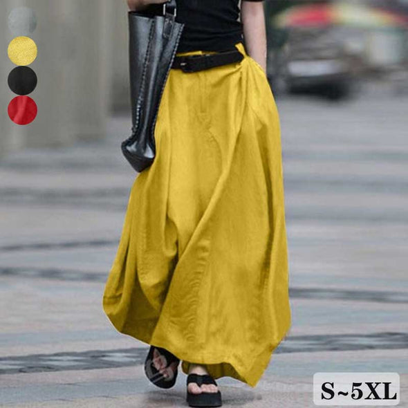大人カジュアル　マキシスカート　ロングスカート　無地　綿麻生地　通気性　5L　大きいサイズスカート