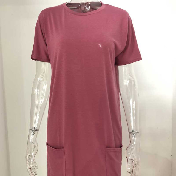 おとなTシャツ　夏トップス　【S~5XL】シンプル無地　ロング丈半袖Ｔシャツ　チュニック