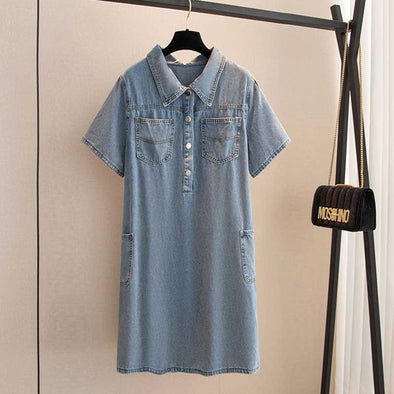 【2XL~6XL】デニムワンピース　大きいサイズ　おしゃれ　サンドウォッシュ