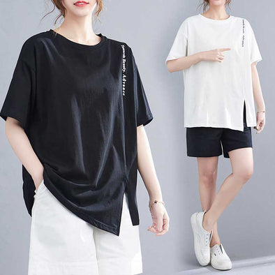 大人カジュアル　大きいサイズトップス　アシメ裾　ゆるシルエット　おしゃれTシャツ