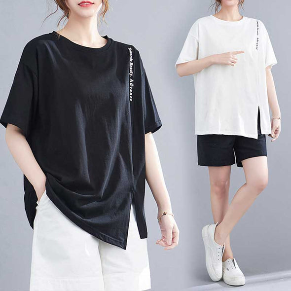 大人カジュアル　大きいサイズトップス　アシメ裾　ゆるシルエット　おしゃれTシャツ