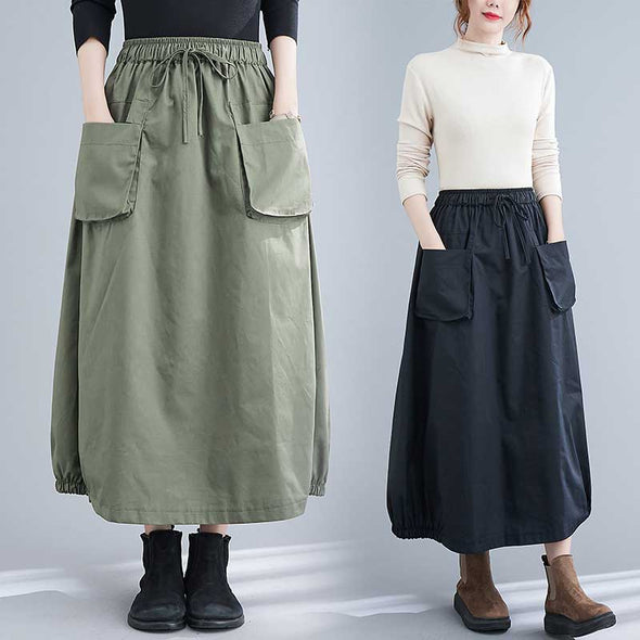 無地　春夏コーデ　ロングスカート　ウエストゴム　