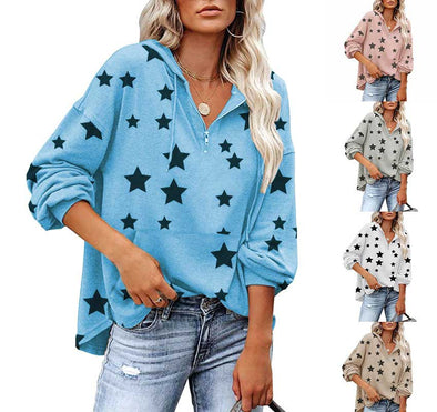 【S~3XL】星柄　ゆるシルエット　長袖　おしゃれトップス　トレーナー　秋ロングTシャツ