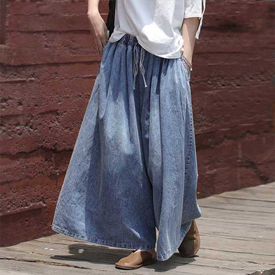 人気フレア型　デニムパンツ　ワイドパンツ シンプルワイドデニムパンツ