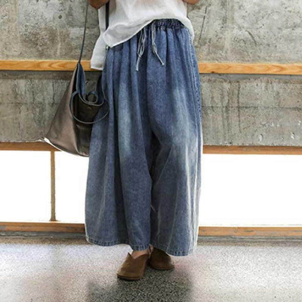人気フレア型　デニムパンツ　ワイドパンツ シンプルワイドデニムパンツ
