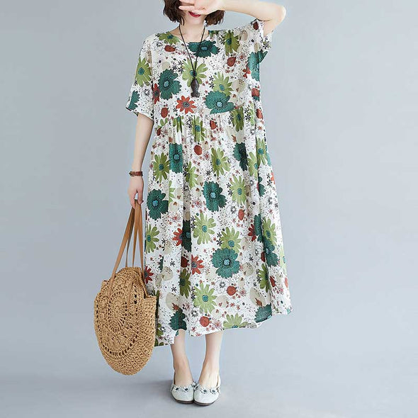 ゆるシルエット　花柄　ロング丈　夏　大人ワンピース