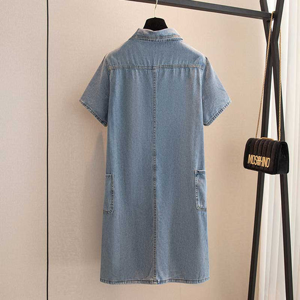 【2XL~6XL】デニムワンピース　大きいサイズ　おしゃれ　サンドウォッシュ