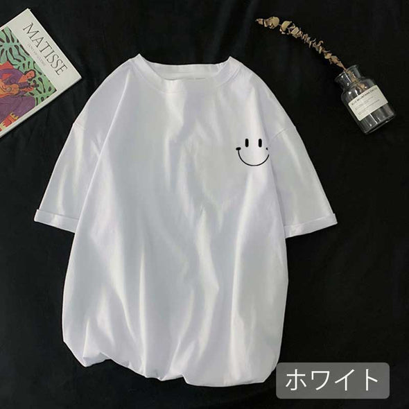 カジュアル　スマイルプリント　かわいい　おしゃれ夏Tシャツ