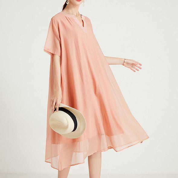 【XL~4XL】大人ファッション　おしゃれシフォンワンピース　楽ちん　夏ワンピース　裏地あり　人気ワンピース