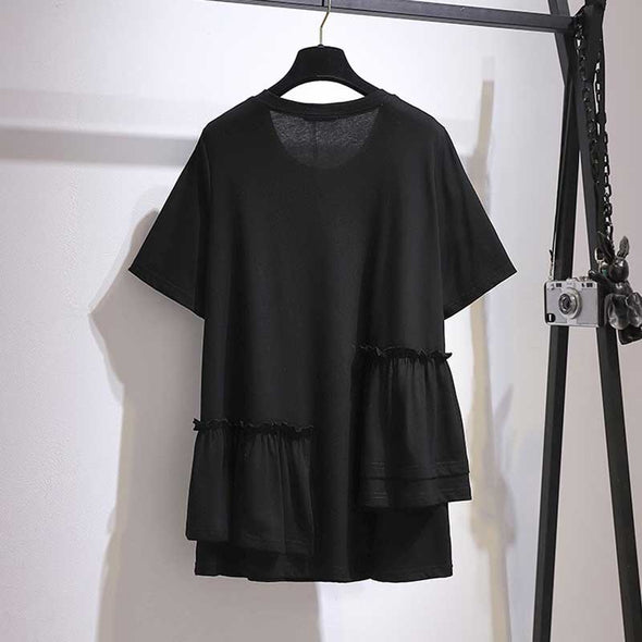 大きいサイズトップス　半袖Tシャツ　フレア裾　無地　おしゃれTシャツ