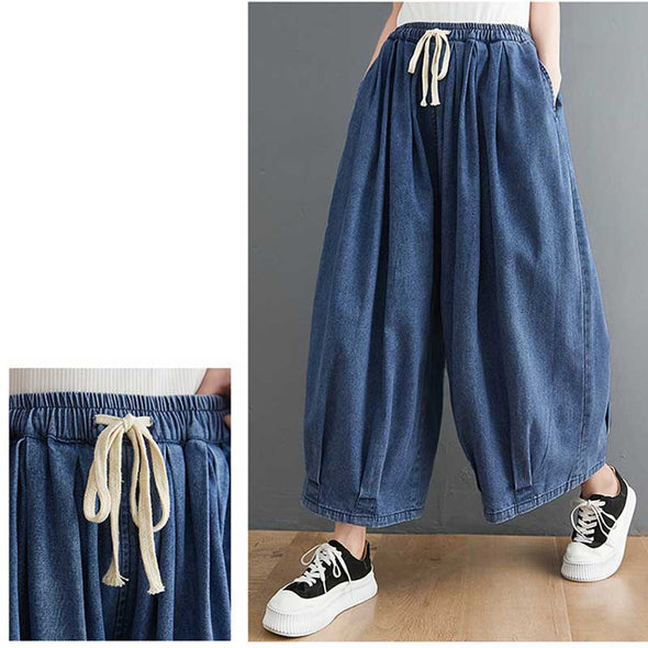 夏デニムパンツ　ワイド風パンツ　ゆったり　楽ちん　9分丈　合わせやすいパンツ