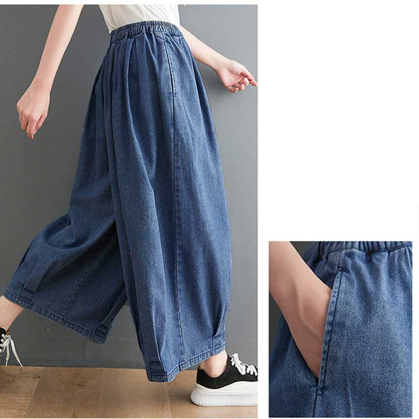 夏デニムパンツ　ワイド風パンツ　ゆったり　楽ちん　9分丈　合わせやすいパンツ