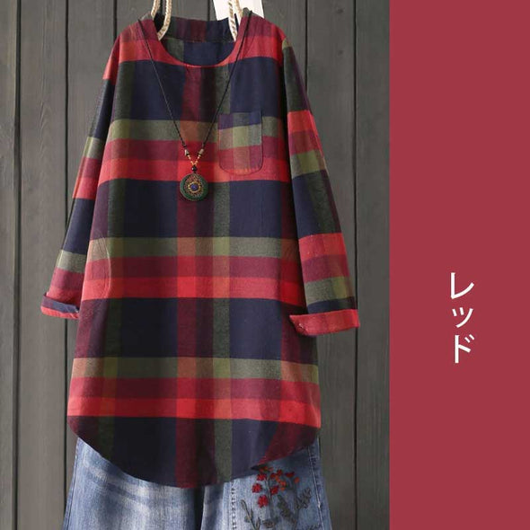 エスニック風　大人シャツ　夏　チェック柄　ゆるシルエット　人気トップス　Tシャツ