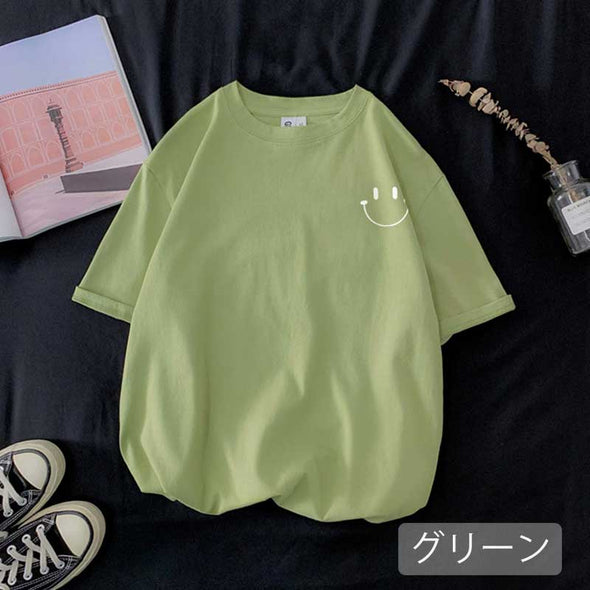 カジュアル　スマイルプリント　かわいい　おしゃれ夏Tシャツ