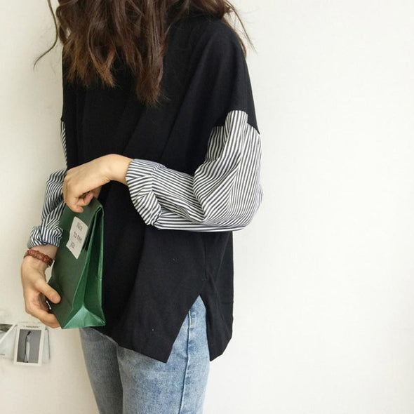 ロングTシャツ　ゆるシルエット　おしゃれTシャツ　ストライプ柄　春Tシャツトレーナー