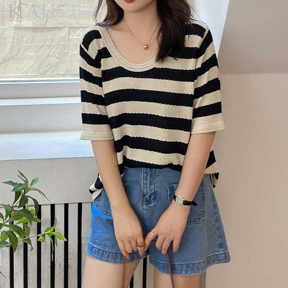 【XL~3XL】大きいサイズ　おしゃれトップス　カジュアル　夏ニット半袖Ｔシャツ