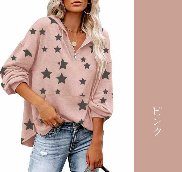 【S~3XL】星柄　ゆるシルエット　長袖　おしゃれトップス　トレーナー　秋ロングTシャツ