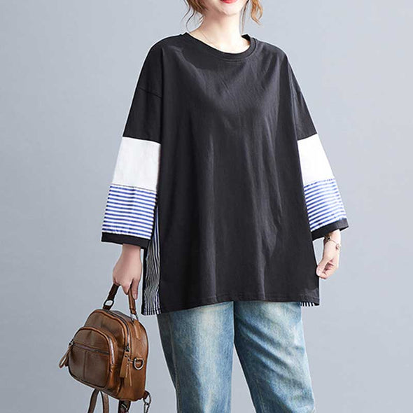大人カジュアル　春夏Ｔシャツ【2XL～6XL】切替　ゆるシルエット　おしゃれトップス　9分袖Tシャツ