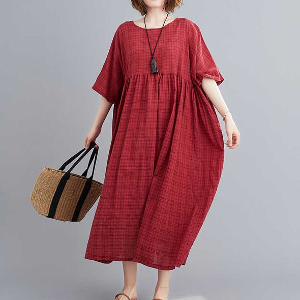 大人カジュアル　チェック柄　ゆったりサイズ　楽ちん　夏ワンピース