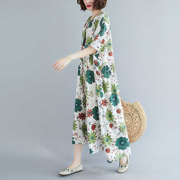 ゆるシルエット　花柄　ロング丈　夏　大人ワンピース