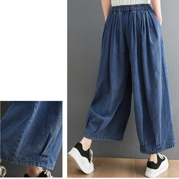 夏デニムパンツ　ワイド風パンツ　ゆったり　楽ちん　9分丈　合わせやすいパンツ