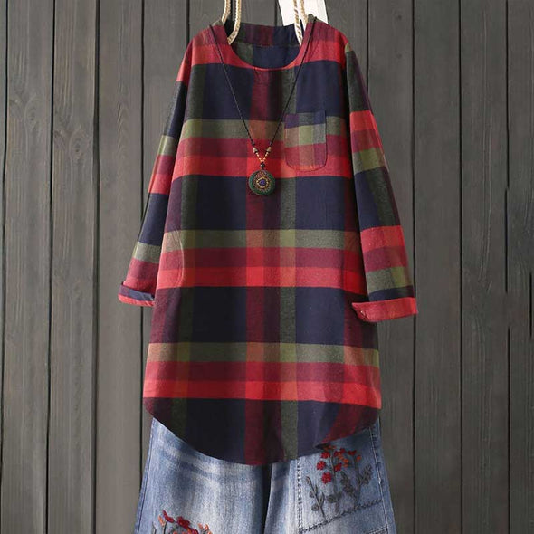 エスニック風　大人シャツ　夏　チェック柄　ゆるシルエット　人気トップス　Tシャツ