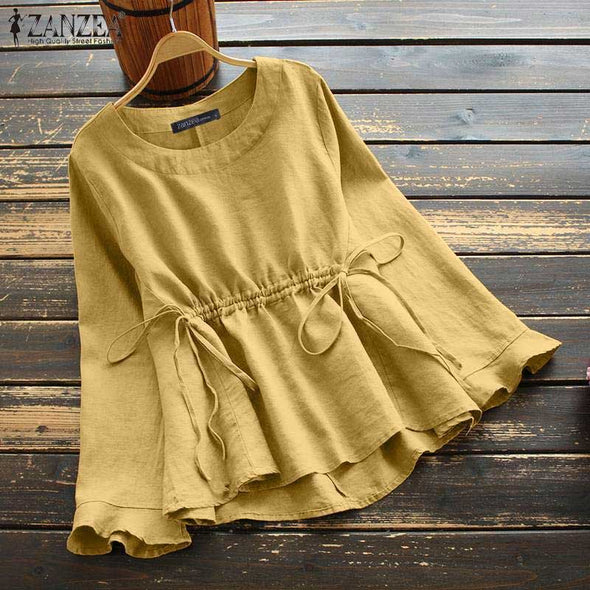 【Ｓ～5XL】大人ファッション　フレア裾　ゆるシルエット　楽ちん　無地　ブラウス