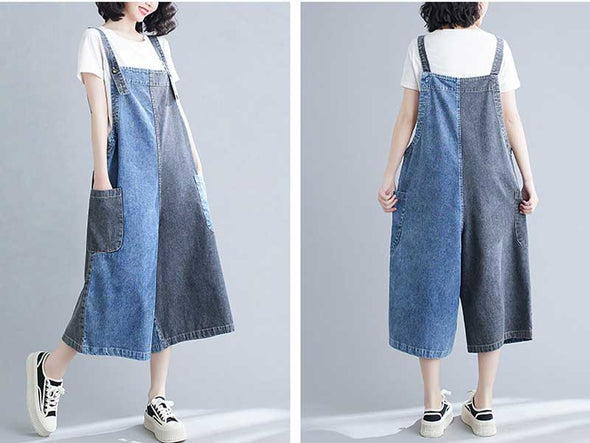夏デニムサロペット　おしゃれデニム　7分丈　楽ちん　かわいいデニムサロペット