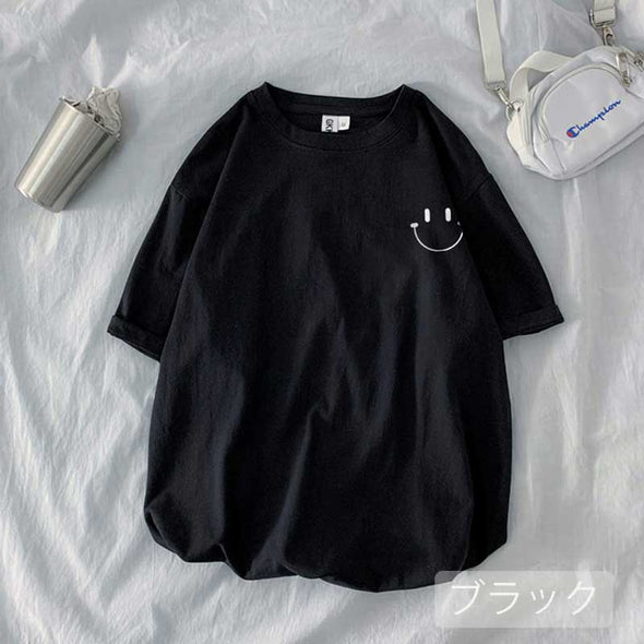 カジュアル　スマイルプリント　かわいい　おしゃれ夏Tシャツ