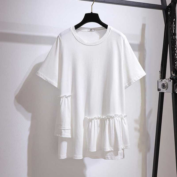 大きいサイズトップス　半袖Tシャツ　フレア裾　無地　おしゃれTシャツ