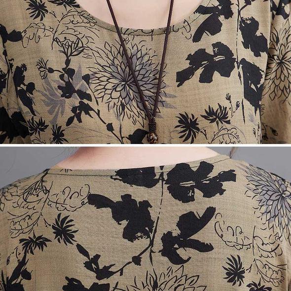 レトロ風　花柄　ロング丈　Aライン　エスニック風　大人ファッション　マキシワンピース