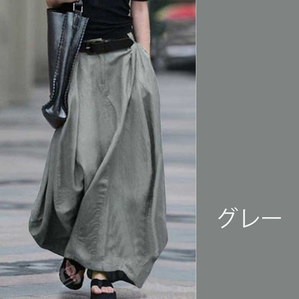 大人カジュアル　マキシスカート　ロングスカート　無地　綿麻生地　通気性　5L　大きいサイズスカート
