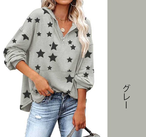 【S~3XL】星柄　ゆるシルエット　長袖　おしゃれトップス　トレーナー　秋ロングTシャツ
