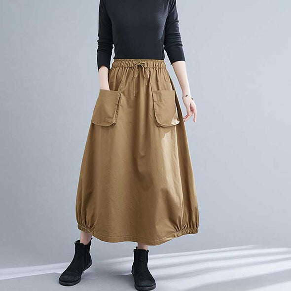 無地　春夏コーデ　ロングスカート　ウエストゴム　