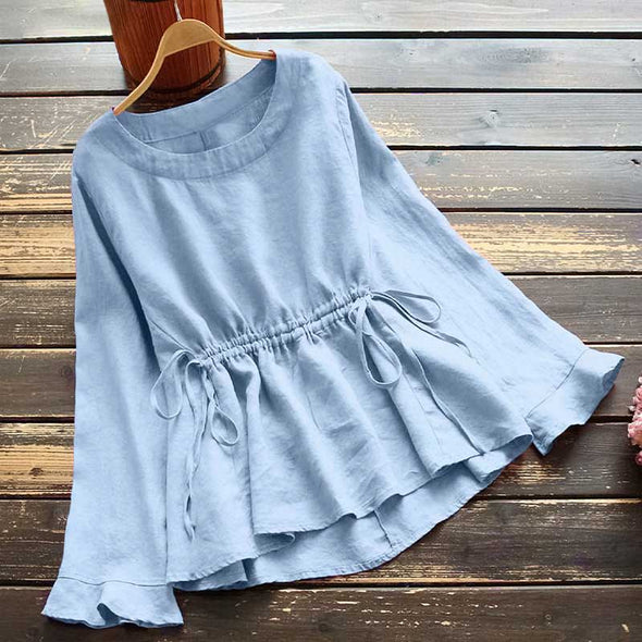 【Ｓ～5XL】大人ファッション　フレア裾　ゆるシルエット　楽ちん　無地　ブラウス